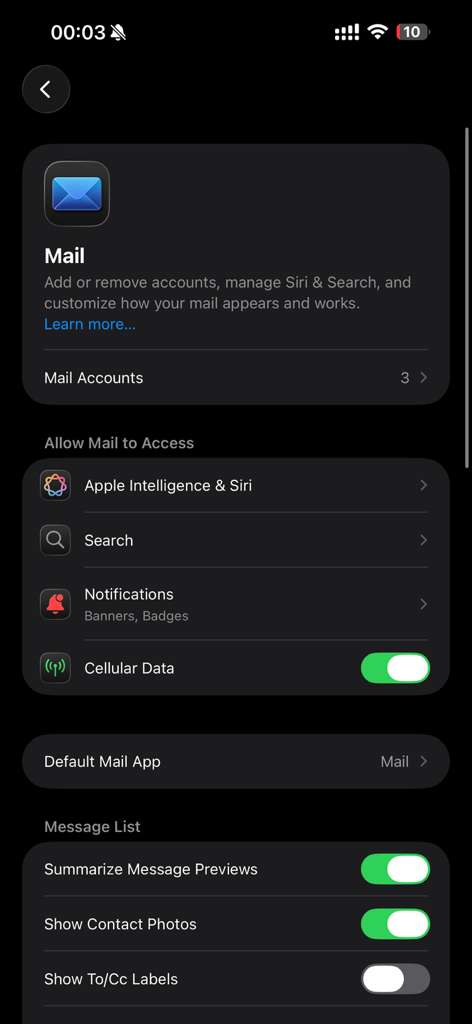Step 3: Open Mail Settings